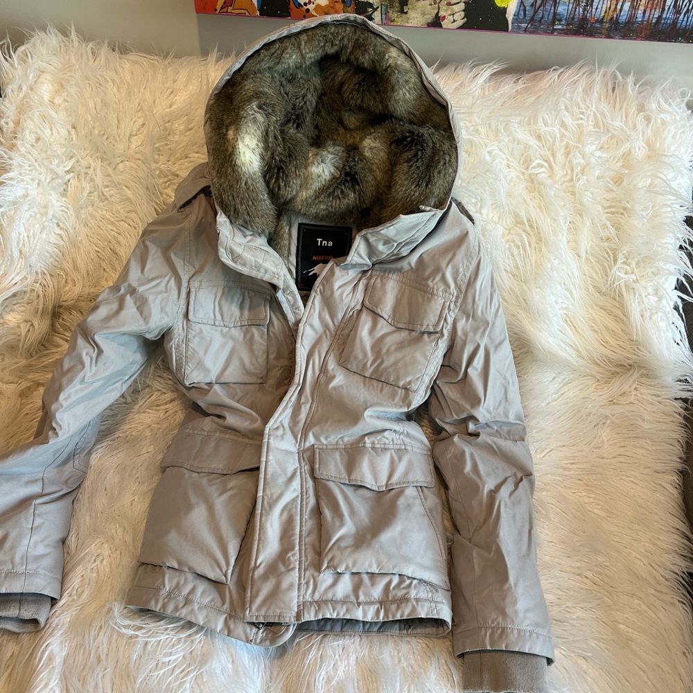 TNA Light Gray Jacket with Faux Fur Hood